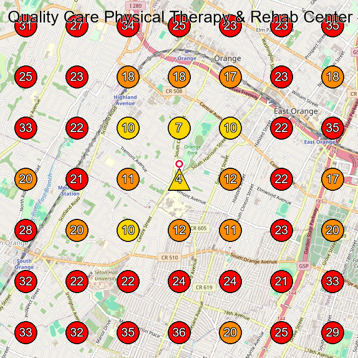 Quality Care Physical Therapy & Rehab Center GeoGrid visibility map for Physical Therapy Clinic in Newark